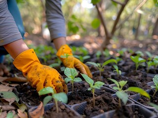 person planting a plant