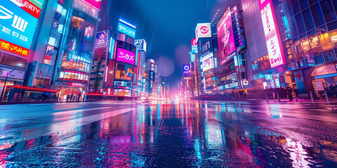 Neon city lights in Tokyo, Japan  - 757658906
