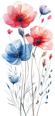 Watercolor Painting of Flowers, isolated on White Background. AI generated Illustration. - 757659181