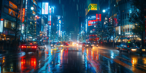 Neon city lights in Tokyo, Japan  - obrazy, fototapety, plakaty