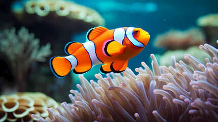 Naklejka na ściany i meble clownfish on coral reef