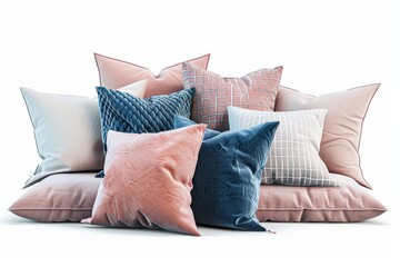 Set of cozy throw pillows, enhancing the comfort and style of a sofa or bed, on isolated white background, Generative AI