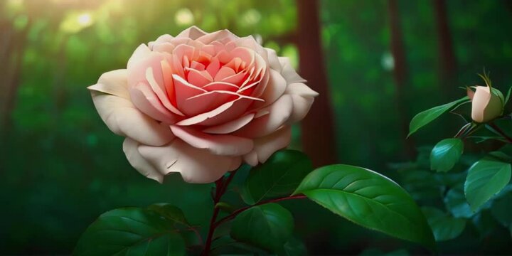 beautiful rose flower in forest background and blur behind