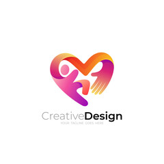 People care logo and heart design medical, love care design unity