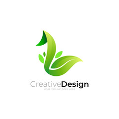 Letter L logo and leaf logo nature, green color, tree design