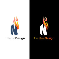 N logo and flame design vector, burning fire icon