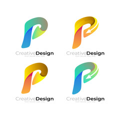 Set letter P logo with 3d colorful design, business icon template