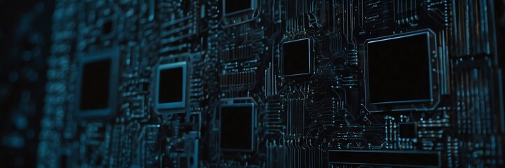 Fototapeta premium Black abstract technology artificial intelligence concept background, banner template background illustration from Generative AI