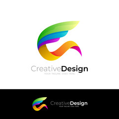 Abstract wing logo with colorful design vector, 3d style