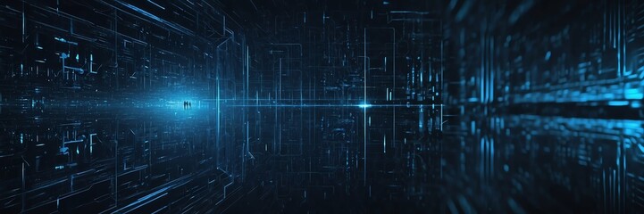 Fototapeta premium Blue abstract technology artificial intelligence concept background, banner template background illustration from Generative AI