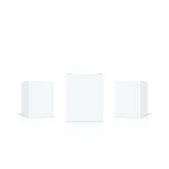 Realistic white box packaging isolated on white background. Vector