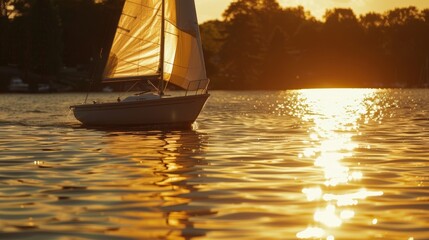 Tranquil Sunset Sailboat on Lake Close-Up