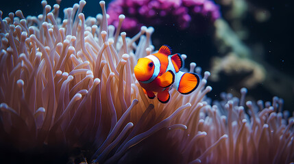 Fototapeta na wymiar Shot of clownfish in sea anemone