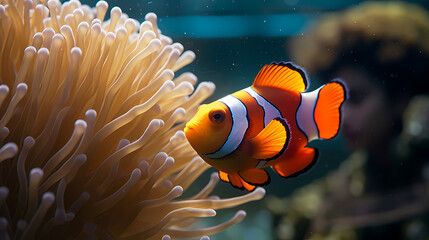 Shot of clownfish in sea anemone
