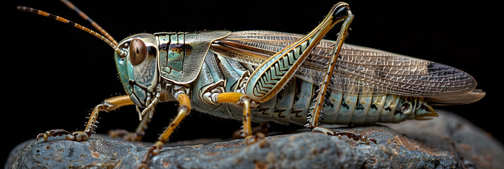  Adult grey bird grasshopper Schistocerca nitens,
Close up macro image of an Onbu batta Atractomorpha lata grasshopper  - obrazy, fototapety, plakaty