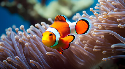 Shot of clownfish in sea anemone