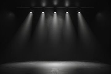 Multiple Spotlights on Empty Dark Stage