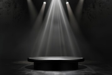 Black Empty Round Product Podium with Dramatic Spotlight for Mock Up