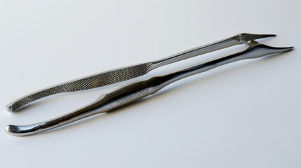 Close-up of stainless steel medical tweezers - A detailed image showcasing the design and craftsmanship of medical grade stainless steel tweezers on a white background