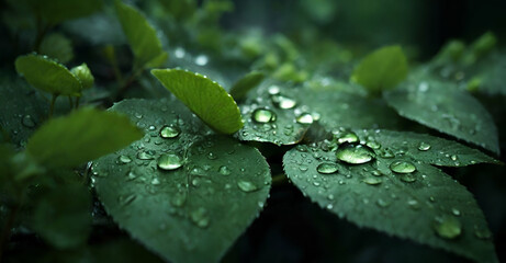 water drops on a green leaf