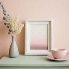 Frame Mockup. Vase and Tabletop Frame. Modern Home Interior Design