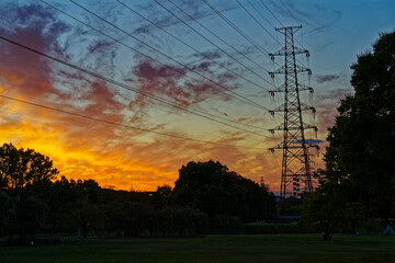 Power lines and sunset