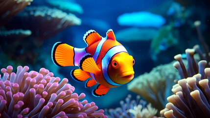 Naklejka na ściany i meble clownfish in sea anemone
