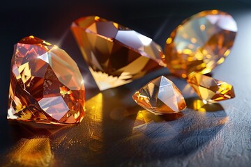 Topaz & Diverse Gemstones Array on Glossy Black Surface,Sparkling Gemstones on Ebony Shine: Topaz, Labradorite, Chalcedony