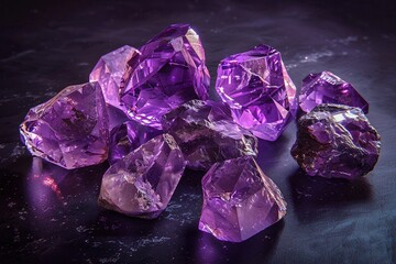 Shimmering Jewels: Amethyst on Black Shine - A Collection of Nature's Finest Gemstones Including...