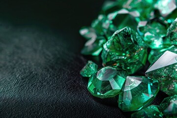 Fototapeta premium Jeweled Harmony: Emerald on Black Shine with a Symphony of Natural Gemstones 