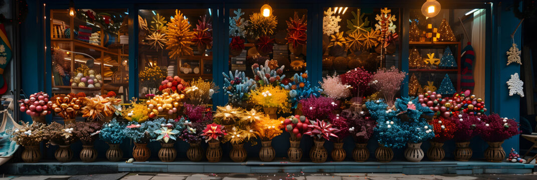 Fototapeta Christmas market selection of Christmas decorati, Paris france may flower shop flowers and other flowers in the city center of paris france
