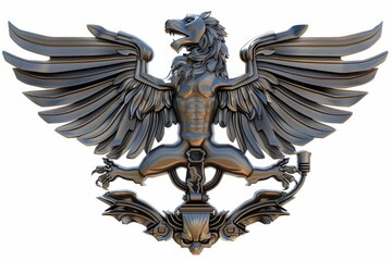 Cybernetic griffin emblem, with the body of a lion and the wings of an eagle, symbolizing courage, strength, and nobility in the world of competitive gaming, on isolated white background,Generative AI