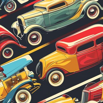 Hot Rods and Custom Cars: Vibrant designs for fans of classic and custom cars. For Seamless Pattern, Fabric Pattern, Tumbler Wrap, Mug Wrap.