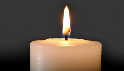 Single lit candle with quite flame on a black background horizontal