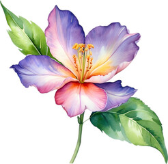 Watercolor flower with leaves painting.