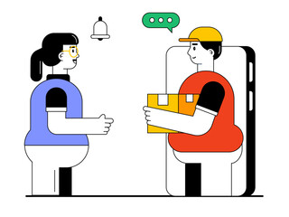 Woman is COD. Unboxing vector illustration.