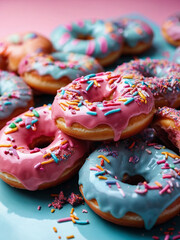 Colorful sprinkled donuts on pink background7