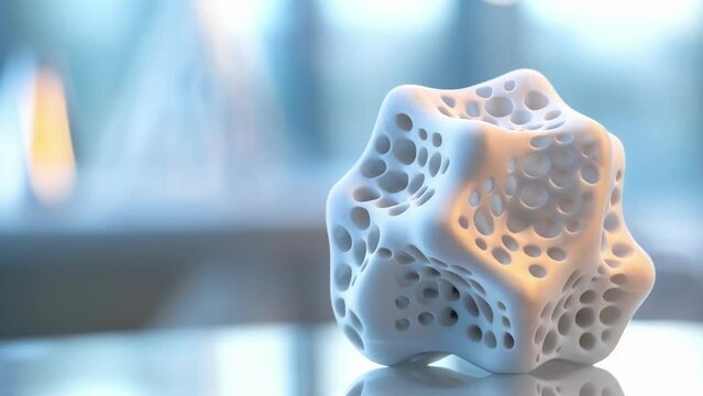 A detailed photograph of an aerogelbased 3D printed object showcasing its intricate and precise design made possible by the materials lightweight and strong properties.
