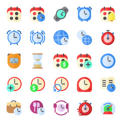 Time management icon collection, including clock, calendar, plan, event, watch, business, deadline, and more.