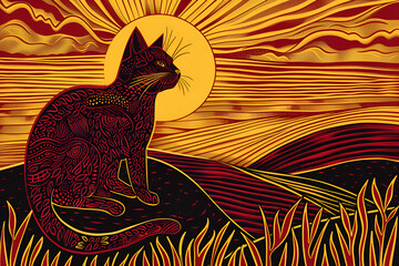 retro cat on the moon