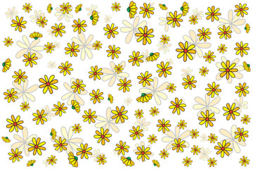 Illustration wallpaper of Abstract yellow flower on white background.