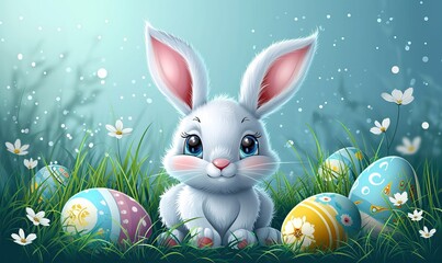 Easter greeting card with blue background.