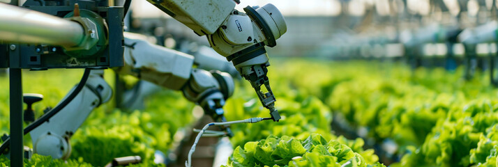 Robot farmers revolutionizing agriculture with advanced technology and farm automation - obrazy, fototapety, plakaty