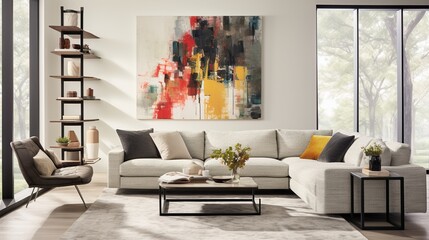 Obraz na płótnie Canvas Interior composition of modern living room with trendy color palette 