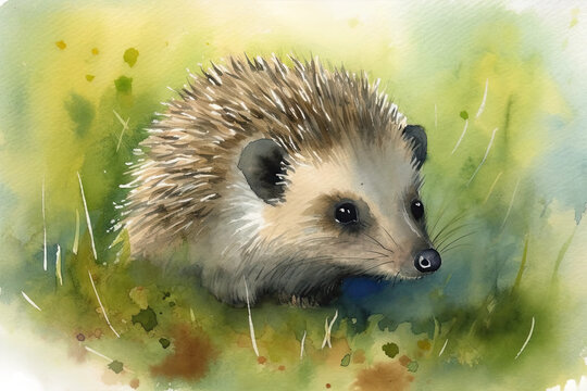 little background watercolor hedgehog grass cute
