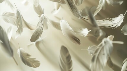objects falling gracefully in a pattern resembling the descent of feathers. The animation will emphasize smooth, gentle movements to convey the lightweight nature of the objects. - obrazy, fototapety, plakaty