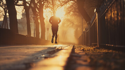 person running in morning time, morning walk for healthy lifestyle concept 