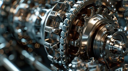 Background adorned with shiny metallic machinery and gears