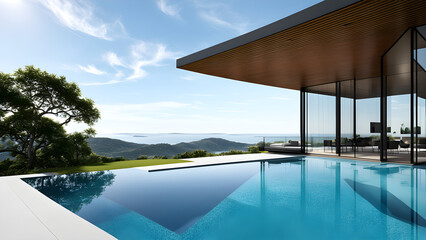 Modern design style luxury villa with outdoor swimming pool, high-end decoration and luxurious living
