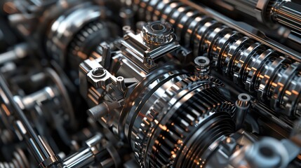 Shiny metal machines and gears as the backdrop.